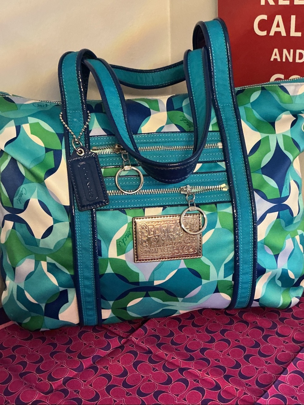 Coach Teal, Blue & Green Geometric Tote